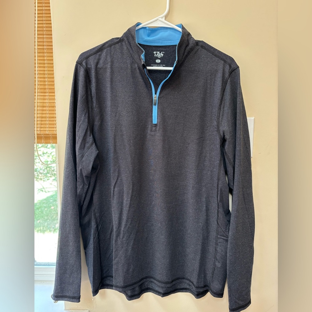 Charcoal Quarter-Zip Pullover with Blue Trim